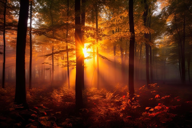 La majestueuse forêt luxuriante s'élève au soleil radieux de l'après-midi