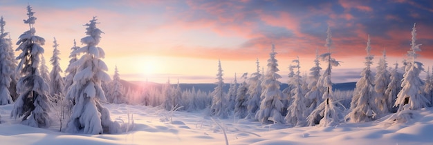 Une majestueuse forêt de pins recouverte d’un paysage hivernal de neige