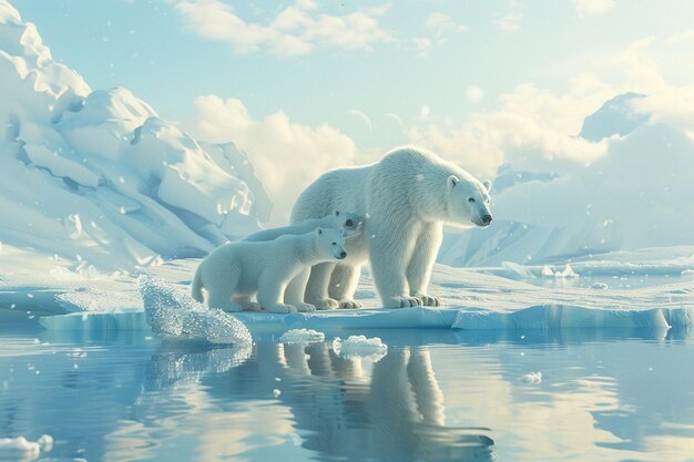 Une majestueuse mère d'ours polaire et ses petits sur un ic