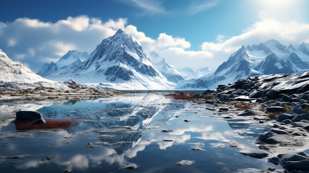 Photo la majestueuse montagne gelée reflète la beauté naturelle du lagon glaciaire.
