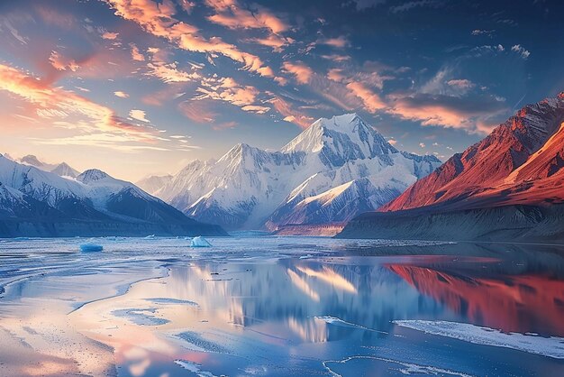 Photo la majestueuse rivière indus et les sommets enneigés du pakistan