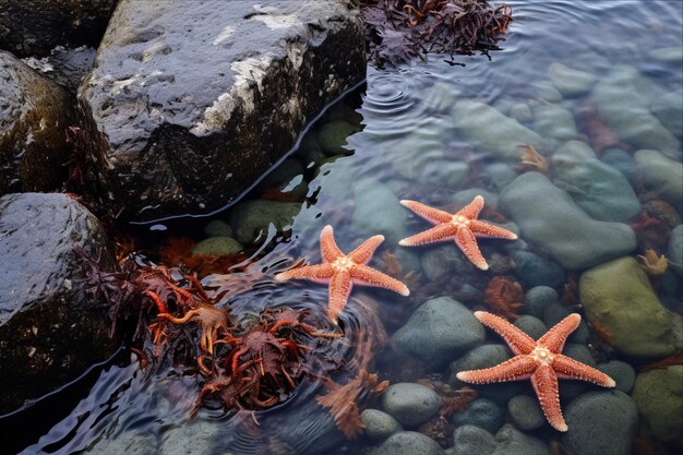 Photo les majestueuses étoiles de mer révèlent le spectacle de la marée basse de l'oregon