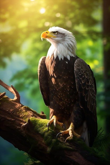 Un majestueux aigle à tête blanche perché sur une branche d'arbre sereine