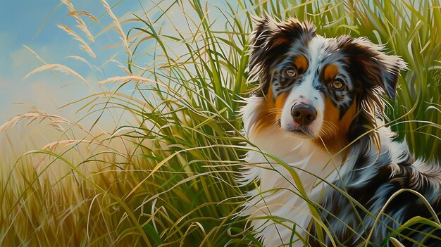 Le majestueux berger australien dans l'herbe haute