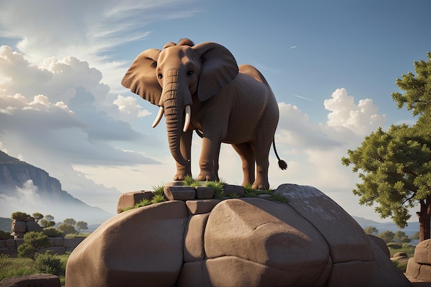 le majestueux éléphant perché sur la pierre