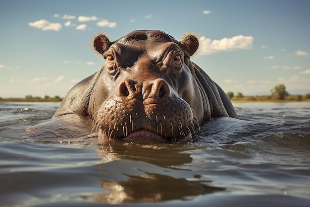 Majestueux hippopotame africain Hippopotamus amphibius IA générative