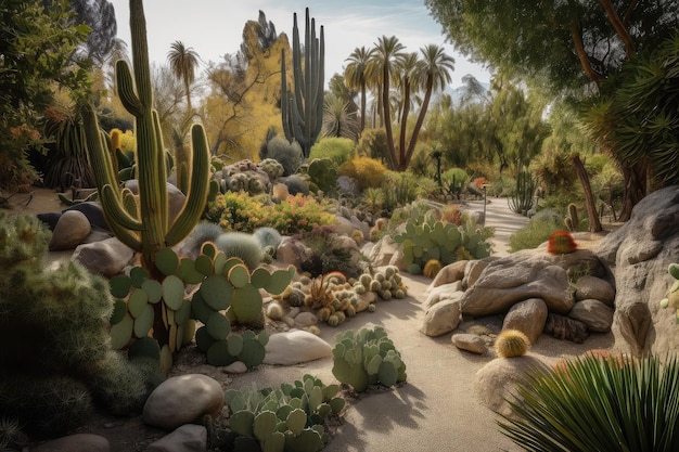 Majestueux jardin de cactus avec une variété de plantes du désert et de succulentes