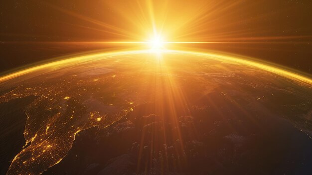 Photo le majestueux lever du soleil sur la planète terre observé depuis l'espace