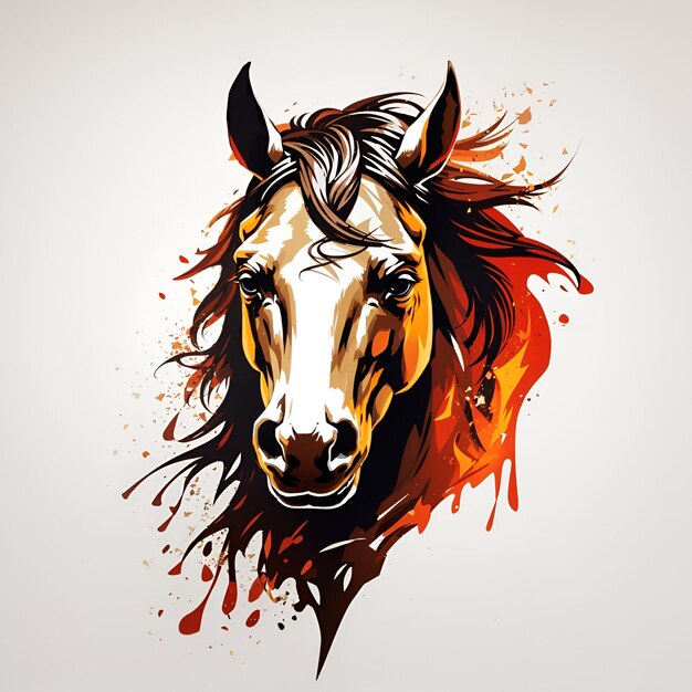 Un majestueux logo de mascotte de tête de cheval coloré avec un design splash généré par AI