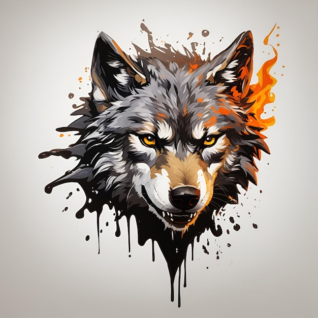 Un majestueux logo de mascotte de tête de loup coloré avec un design splash