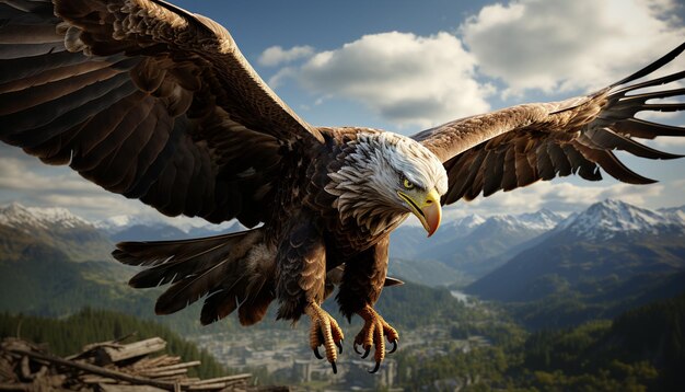 Majestueux oiseau de proie planant dans un paysage de montagne hivernal tranquille généré par l'intelligence artificielle