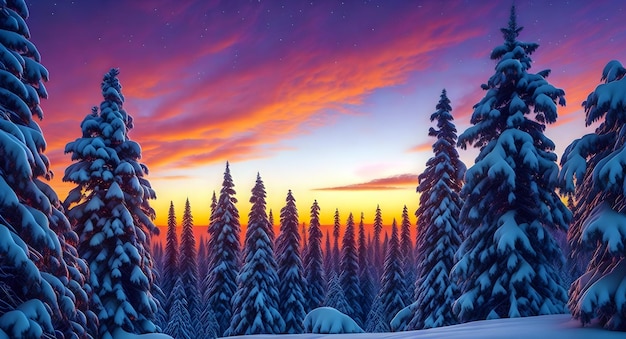 Photo un majestueux papier peint paysage d'hiver avec une pinède enneigée