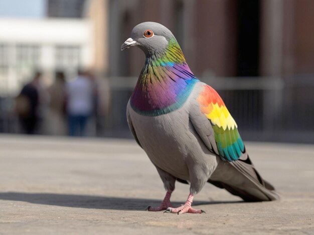 Photo un majestueux pigeon perché au sommet d'un gratte-ciel ses iris