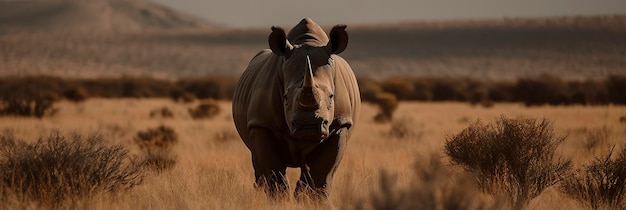 Majestueux rhinocéros blanc broutant dans le vaste paysage de savane AI générative