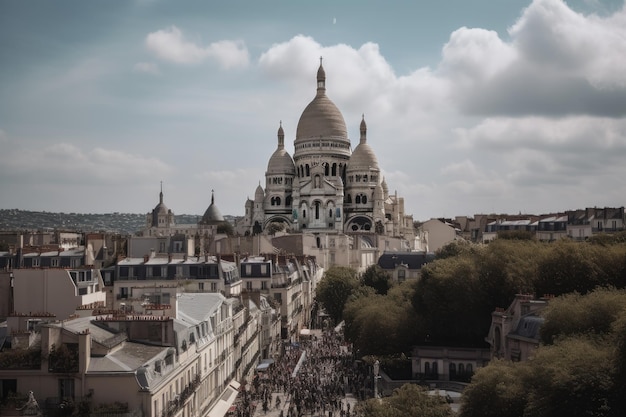 Majestueux Sacré Coeur à Paris vue panoramique générative IA