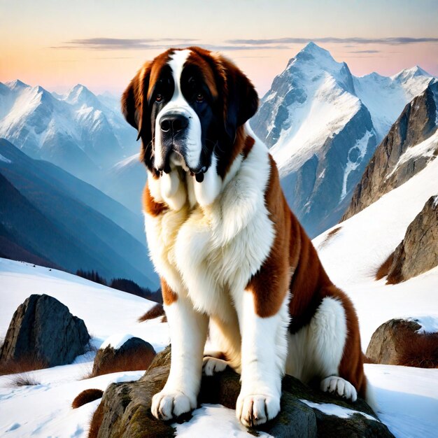 Photo le majestueux saint-bernard prend une sieste d'hiver dans les alpes