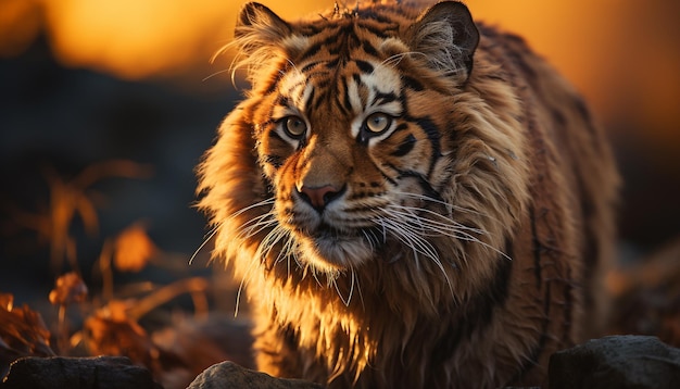 Majestueux tigre du Bengale observant la beauté sauvage de la nature générée par l'intelligence artificielle