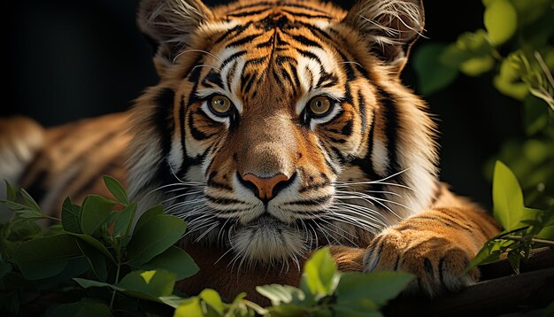 Majestueux tigre du Bengale observant la beauté sauvage de la nature générée par l'intelligence artificielle