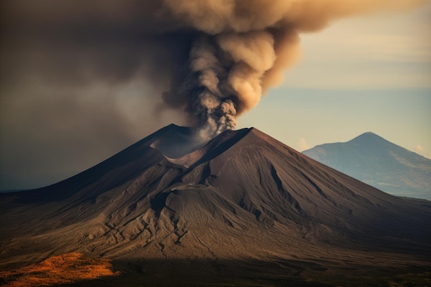 Un majestueux volcan en éruption une scène de force et de beauté générative IA