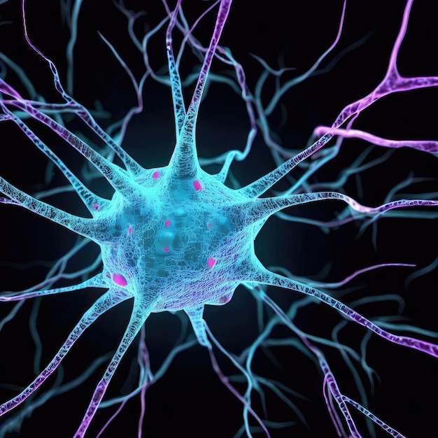 Maladie du système des cellules neuronales Image rendue en 3D du réseau de cellules neuronales sur fond noir
