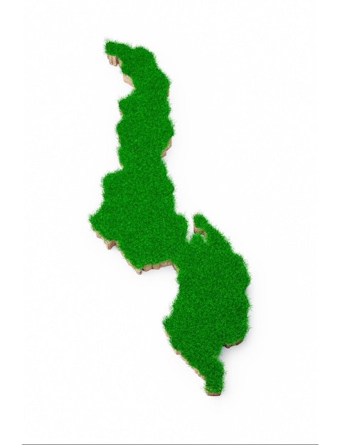 Malawi Map coupe transversale de la géologie des terres du sol avec de l'herbe verte et de la texture du sol rocheux illustration 3d