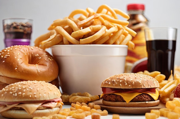 La malbouffe sur une table blanche Un festin pour les sens