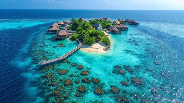 Maldives complexe de luxe belle vue sur la mer hôtel généré par l'IA