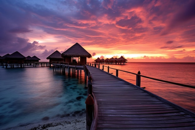 Les Maldives dans une station balnéaire au coucher du soleil