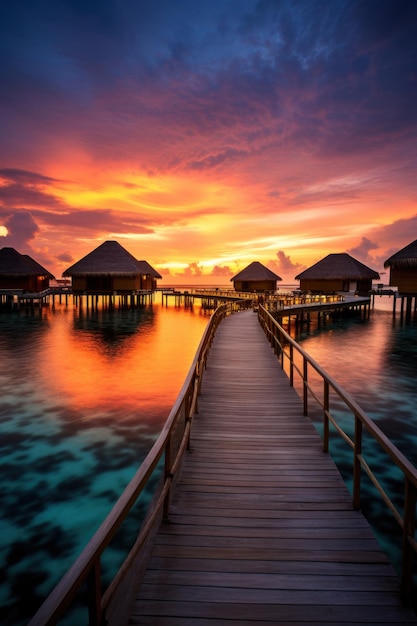 Les Maldives dans une station balnéaire au coucher du soleil