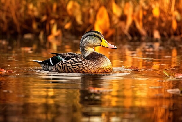 Photo le mâle du canard mallard anas platyrhynchus dans le lac d'automne