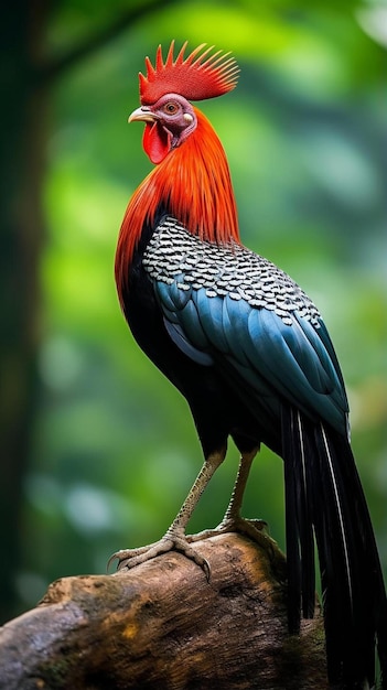 Photo mâle de poule de jungle rouge gallus gallus dans l'habitat naturel