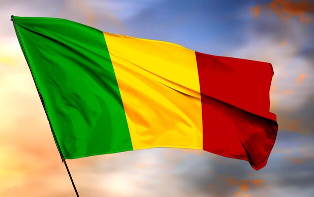 Mali, ondulant, drapeau, 3D, et, nuage, fond, image