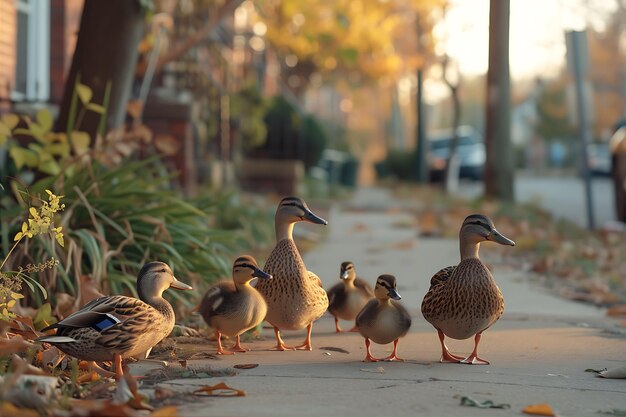 Photo les mallards et les poussins marchent