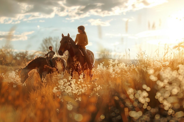 Maman apprécie une journée d'équitation avec elle