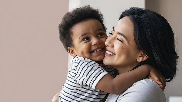 Maman embrasse et embrasse son petit fils