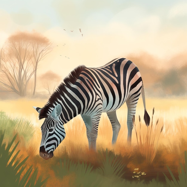 Mammifère Illustration Zebra mangeant dans son habitat naturel