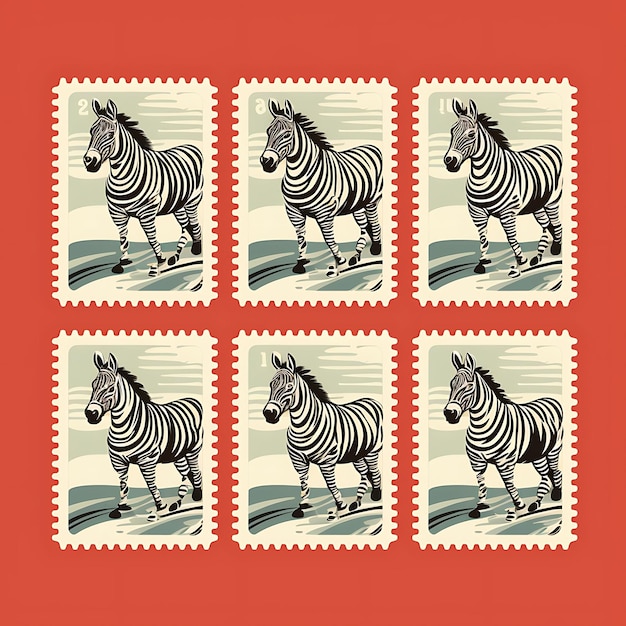 Un mammifère zèbre coloré avec un costume de course courant rapidement avec une idée de collection de timbres d'animaux de dissuasion