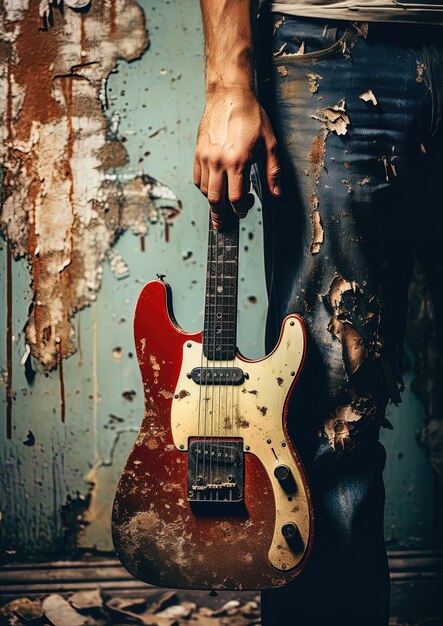 Photo a man holding a guitar that has the word  on it