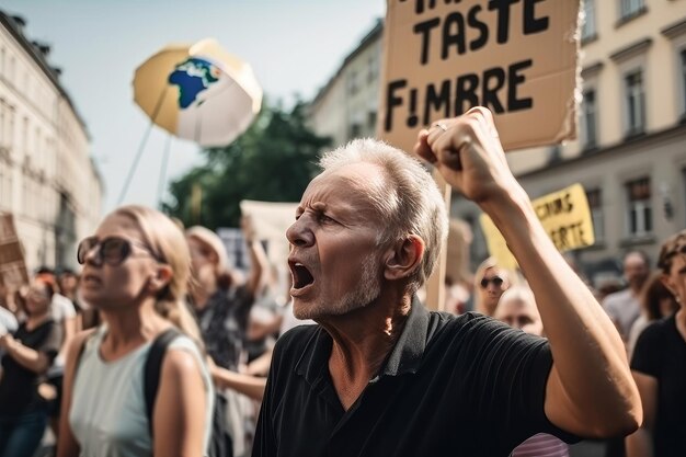 Photo man protester sur la rue de la ville