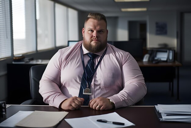 manager grande taille portant un t-shirt et une cravate au bureau
