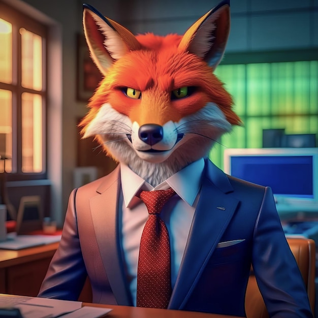 Le manager sérieux du renard, le patron du renard en costume.