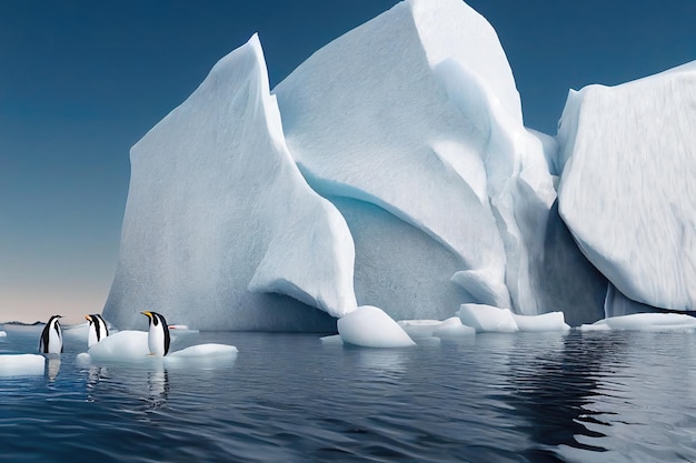 Manchots empereurs sur la glace de l'Antarctique. Antarctique froid et blocs de glace.