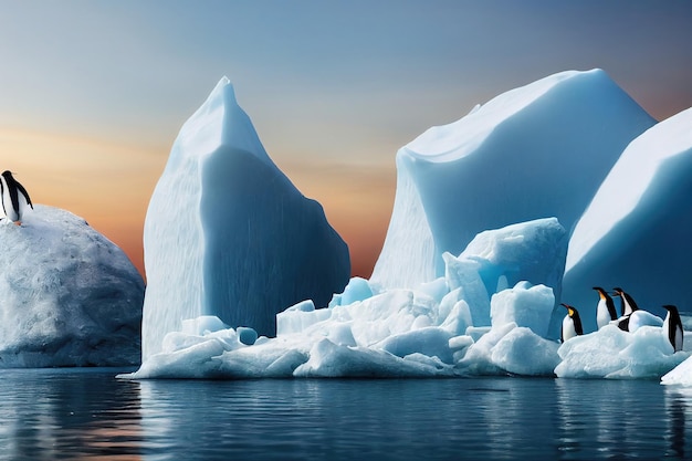 Manchots empereurs sur la glace de l'Antarctique. Antarctique froid et blocs de glace.