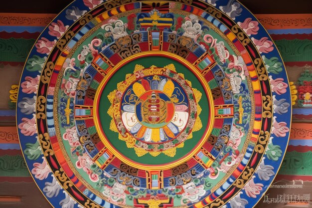 Mandala accroché à un mur de monastère symbolisant la force divine et unificatrice