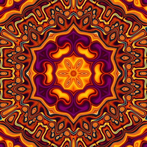 Un mandala coloré et coloré avec un motif fleuri au centre.