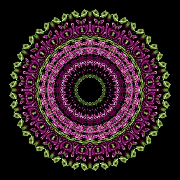 Photo un mandala coloré avec des fleurs roses et des feuilles vertes.