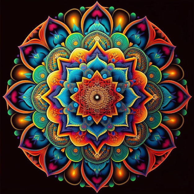 Photo un mandala coloré avec un fond noir.