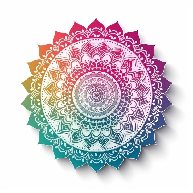 Un mandala coloré avec un motif arc-en-ciel.