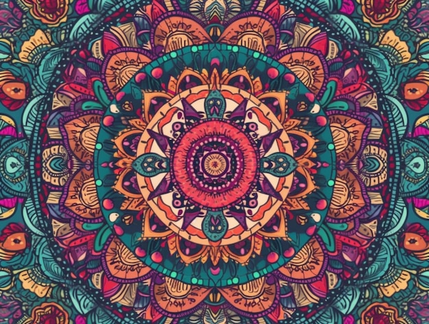 Un mandala coloré avec un motif du mot mandala.