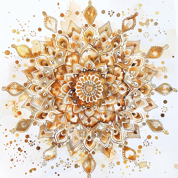 Un mandala doré et blanc avec beaucoup de détails